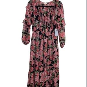 Melloday maxi dress floral lined ruffled large brand new with tags